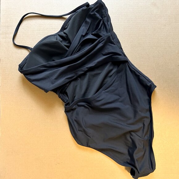 NWOT - J.Crew Women's BLACK Cross-back Bandeau Swimsuit - SIZE 6 LONG TORSO - Picture 4 of 7